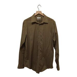 Calvin Klein Slim Fit Non-Iron Olive Geometric Casual Button Down Shirt Sz L
